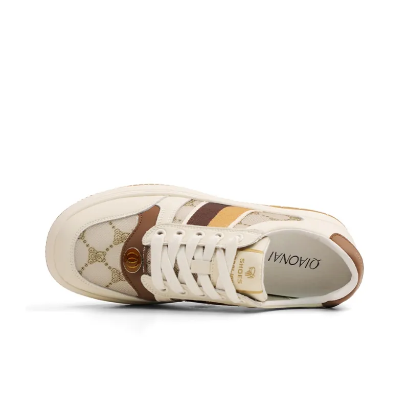 QIAONAI Low-Top Skateboard Shoes Women's Beige Apricot-3