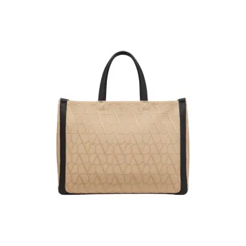 Valentino Calfskin Tote Bag Shopping Bag Handbag Medium Size Men's Beige & Black