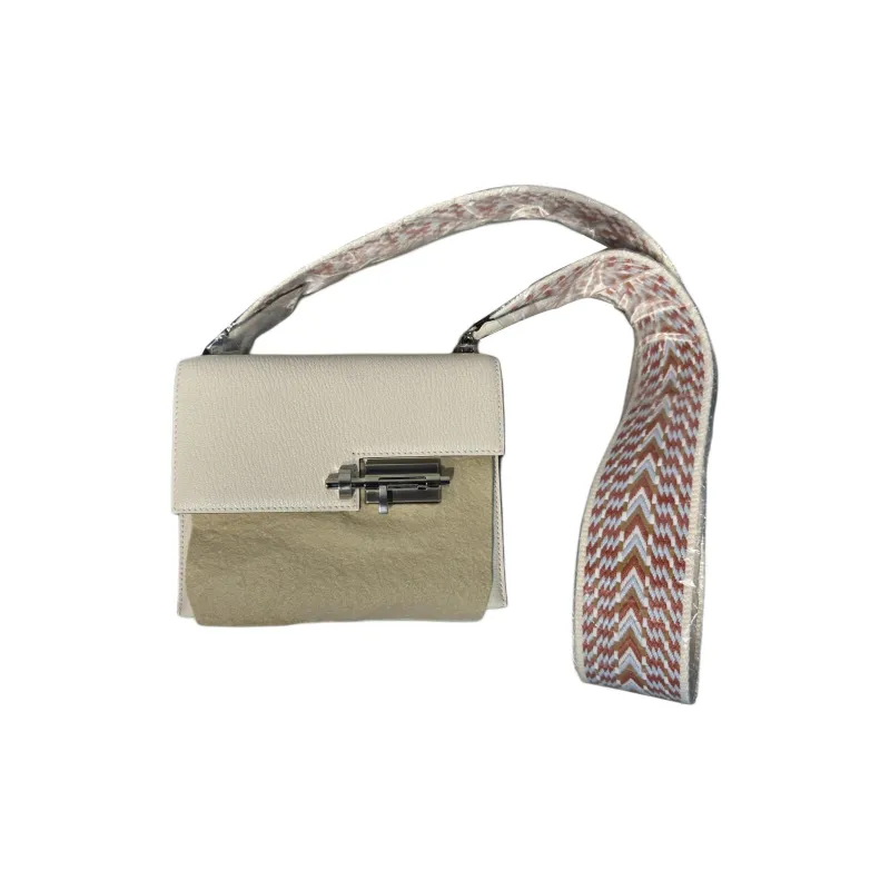 HERMES Verrou Mysore Goat Skin With Canvas Shoulder Bag Crossbody Bag Mini Women's White-0