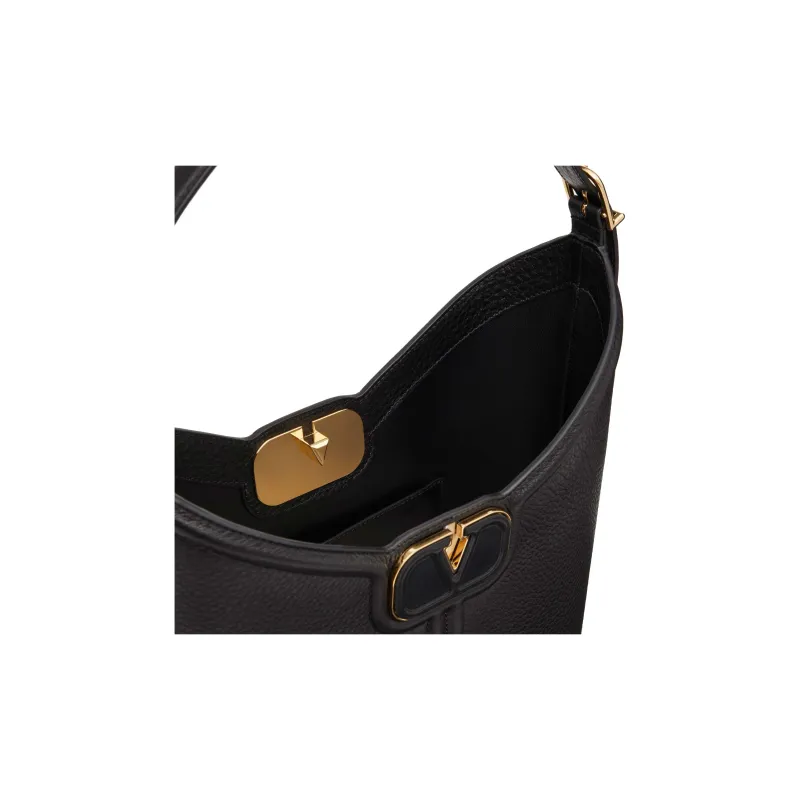 Valentino Grain Calfskin HOBO Bag, Shoulder Handbag Women's Black-5