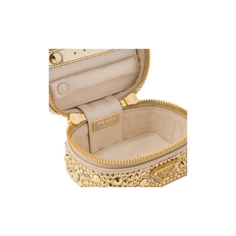 PRADA Leather Makeup Bag Women's Platinum-3