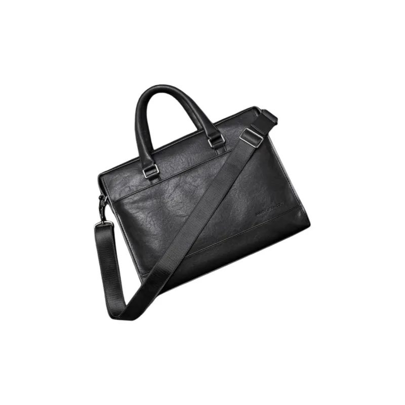 COW Leather Texture, Microfiber Synthetic Leather One Shoulder Crossbody Portable Briefcase Tubas Men's Black-4