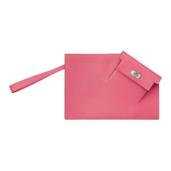 HERMES Kelly To Go Epsom Leather Clutch Women's 8W Rose Azalea New Lip Balm Powder-0