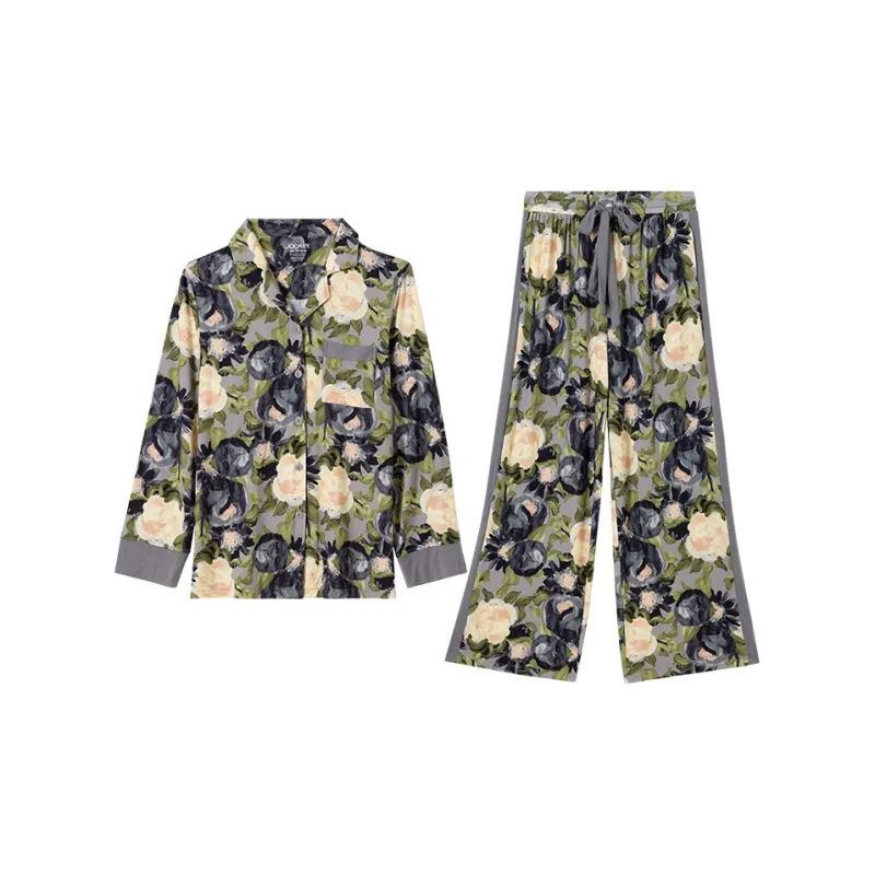 JOCKEY Pajama Set Women's Gray White Floral-0