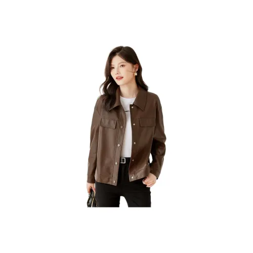 Still quiet Leather Jackets Women's Coffee