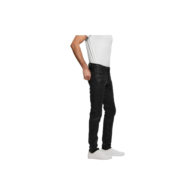 GUESS Coated Denim Slim Tapered Zip Jeans Jeans Men's Black-2