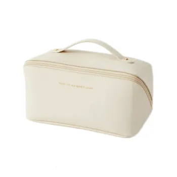 ALOENEY PU Toiletry Bag, Makeup Bag Regular Women's Milk Apricot White/Rose Pink/Classic Black
