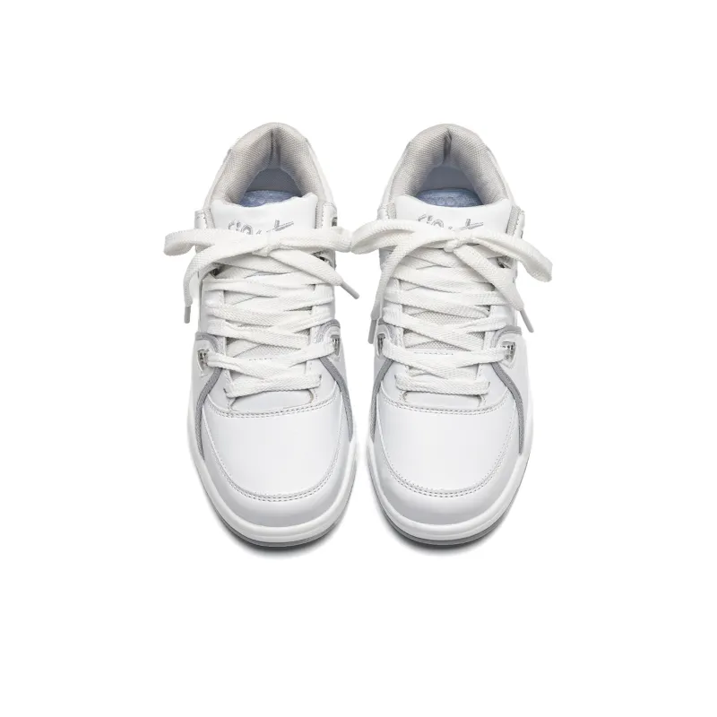 Circle Small Height Increasing Wear Resistant Breathable Slip Resistant Low Top Skateboard Shoes Unisex White-3