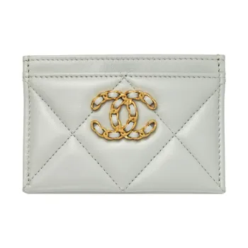 CHANEL 19Bag Lambskin Card Holder Women's Gray Blue