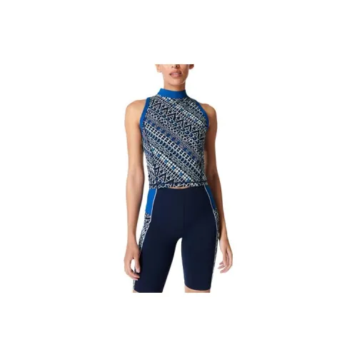 Sweaty Betty Tank Tops Women's Blue Background Tennis Print