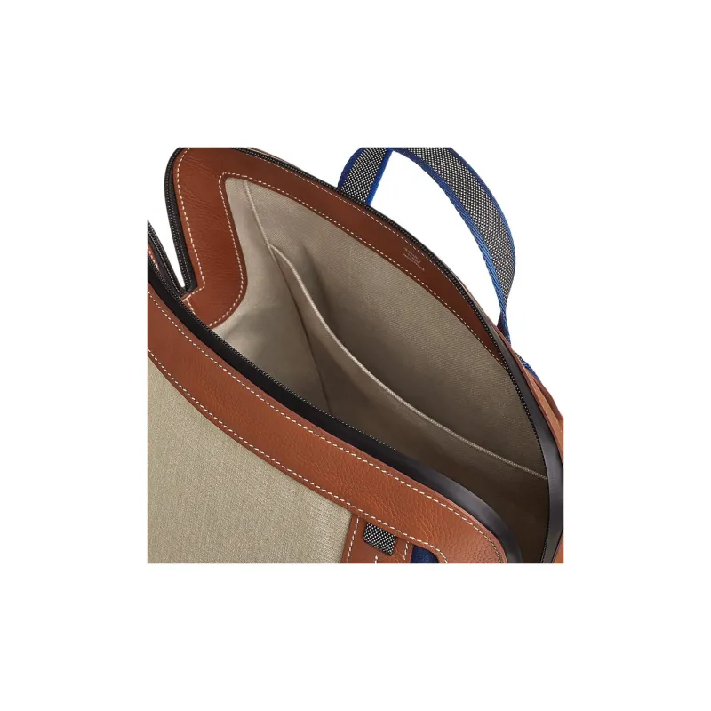 HERMES Canvas With Regate Taurillon Leather Backpack Unisex Light Tawny Patchwork Blue-3