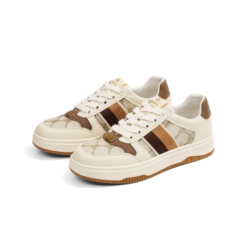 QIAONAI Low-Top Skateboard Shoes Women's Beige Apricot-2