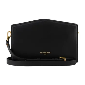 POURCHET Top Grain Cow Leather Shoulder Bag Crossbody Bag Medium Size Women's Black/Sand Yellow