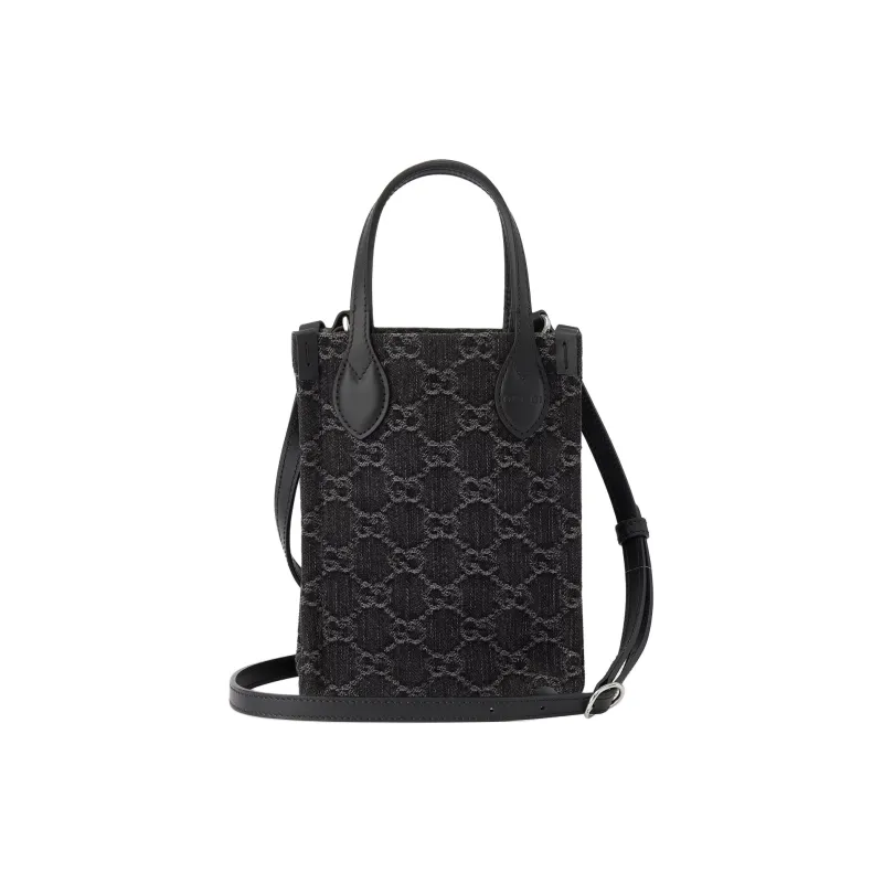 GUCCI Ophidia Denim Shoulder Bag Crossbody Bag Handbag Mini Women's Gray & Black-3