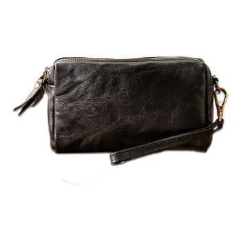 Back Step Top Grain Vegetable Tanned Cow Leather Genuine Leather Cell Phone Shoulder Bag Regular Unisex Black/Coffee