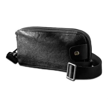 Back Step Top Grain Vegetable Tanned Cow Leather Genuine Leather Crossbody Clutch Shoulder Bag Mini Unisex Black