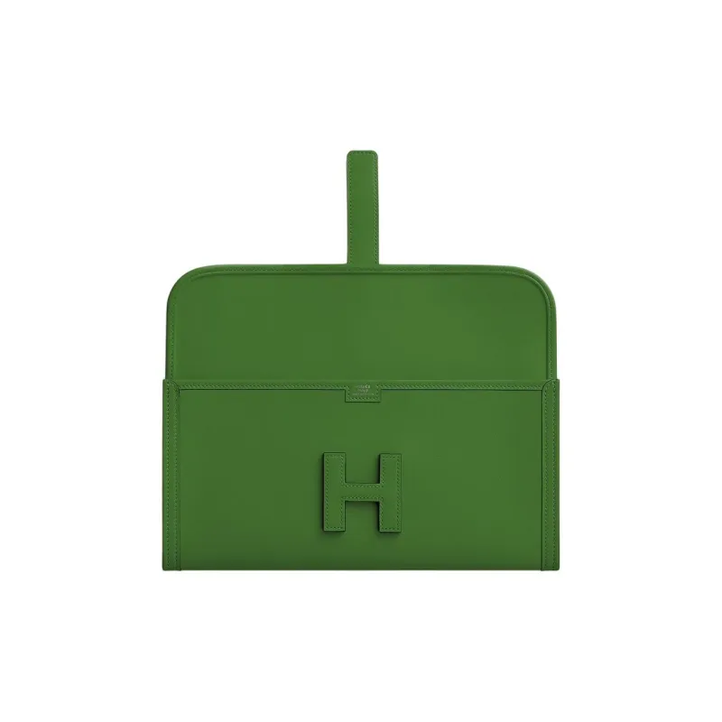 HERMES Jige Elan Swift Calfskin Clutch Women's A8 Yuka Ribbon Green-1