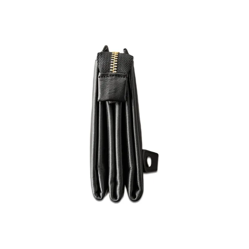 Back Step Top Grain Cow Leather Genuine Leather Handheld Bag Clutch Small Size Unisex Black-4