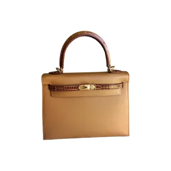 HERMES Kelly Touch Madame Leather With Crocodile Leather Kelly Bag Handbags Women's Brown