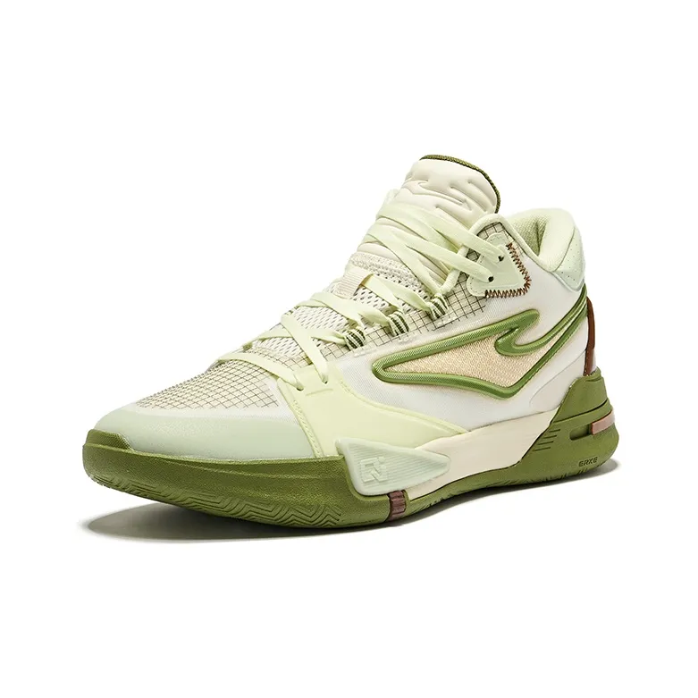 Erke Qibian Qi-Wuwei Cushioning Coverage High-Top Basketball Shoes Men's Cotton White Pasture Green-2
