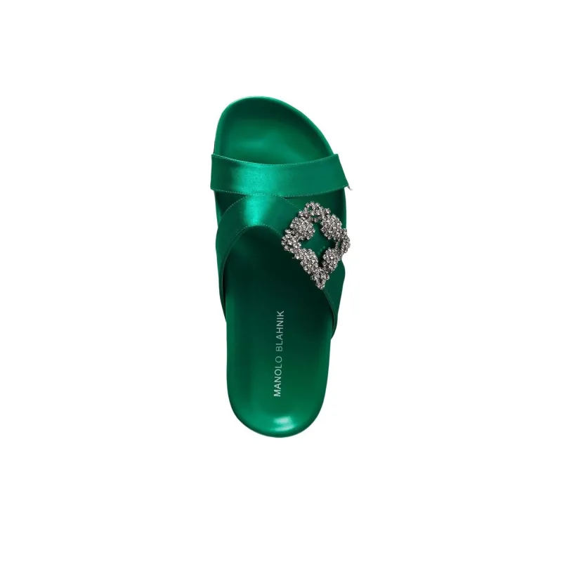 MANOLO BLAHNIK Abrasion Resistant Slide Slippers Women's Green-4