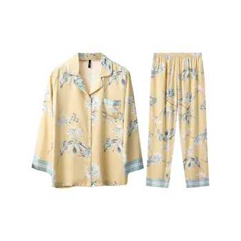 H-YXIANG Pajama Set Women's Light Yellow