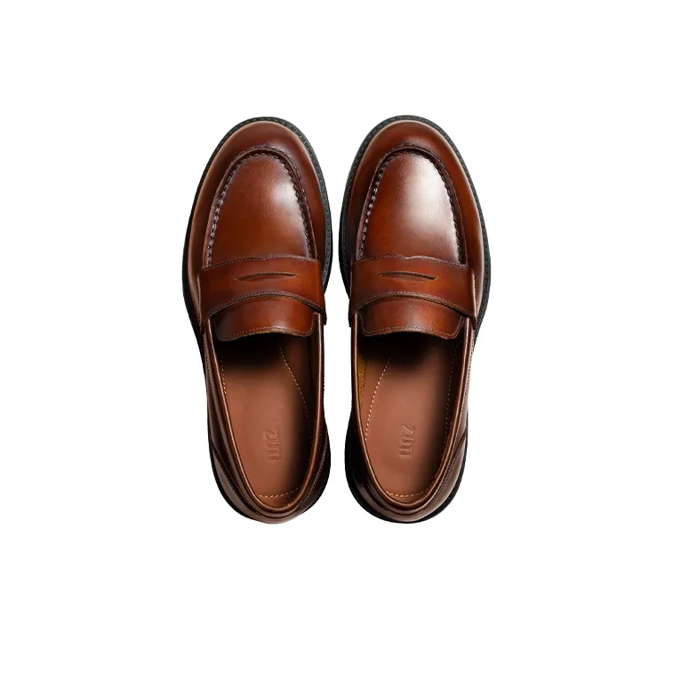Zuti British Business Penny Loafers Casual Shoes Men's Brown-2