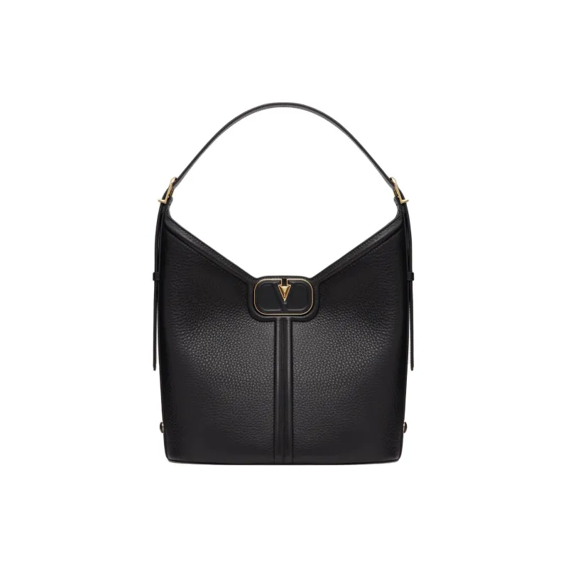 Valentino Grain Calfskin HOBO Bag, Shoulder Handbag Women's Black-0