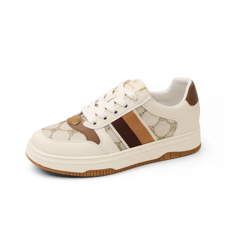 QIAONAI Low-Top Skateboard Shoes Women's Beige Apricot-1