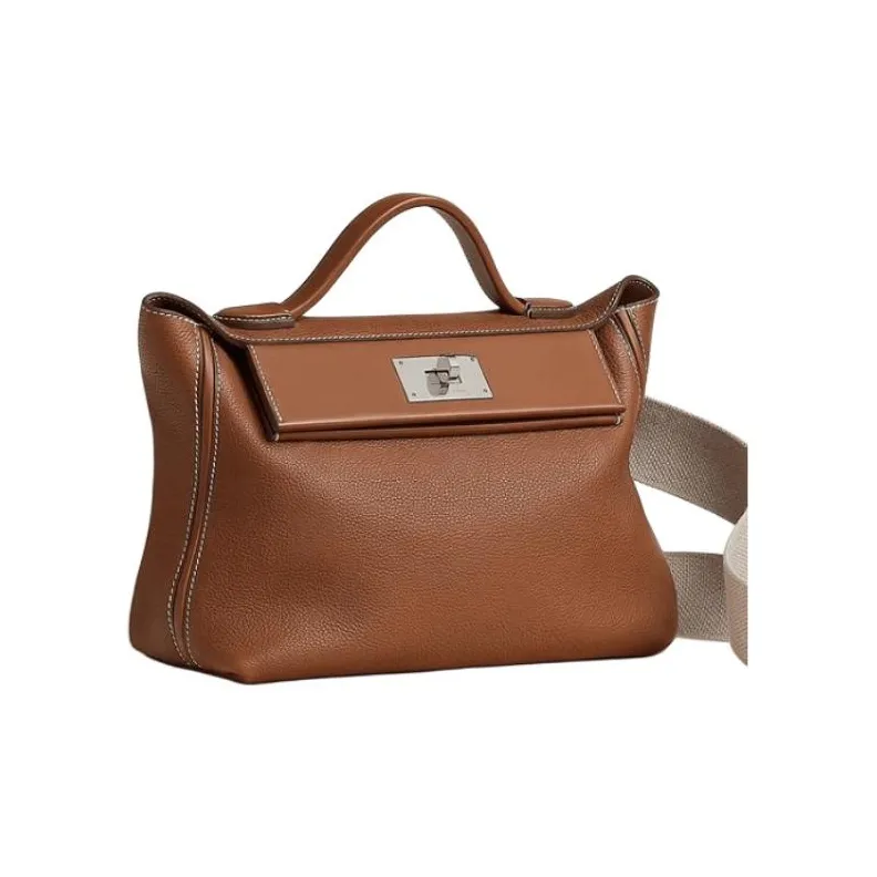 HERMES 24/24 Barenia Faubourg Calfskin With Barenia Calfskin Shoulder Bag Crossbody Bag Handbag Women's Brown-1