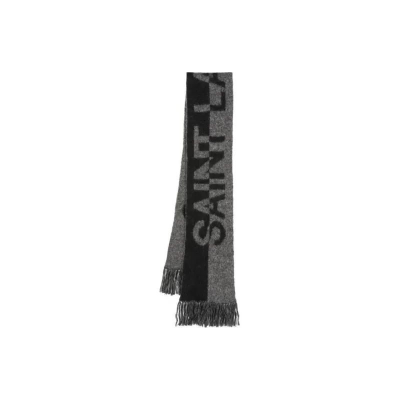 SAINT LAURENT Logo intarsia Fringed Scarf-1