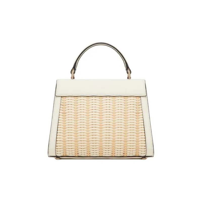 Valentino VSLING Wicker Shoulder Bag Crossbody Bag Handbag Small Size Women's Natural Color With Ivory Accents-4