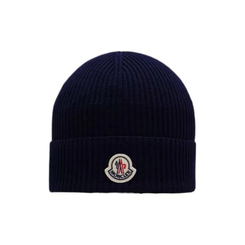 Moncler Logo Patch Ribbed Knit Beanie-0