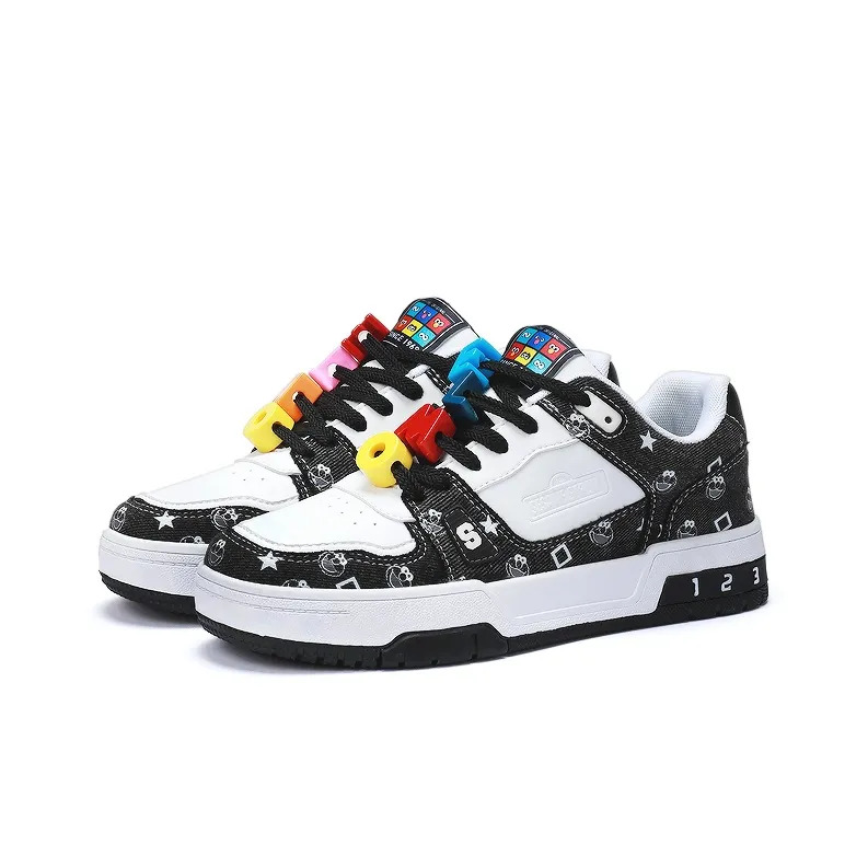SESAME STREET Skateboard Shoes Unisex Low Top Black & White/Denim Blue/Beige Apricot/Black-7