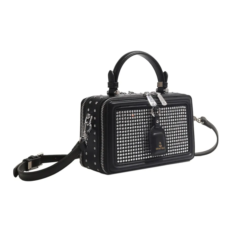 MISS GAIL Artificial Leather Handbag Shoulder Bag Crossbody Bag Medium Size Women's Diamond Black-4