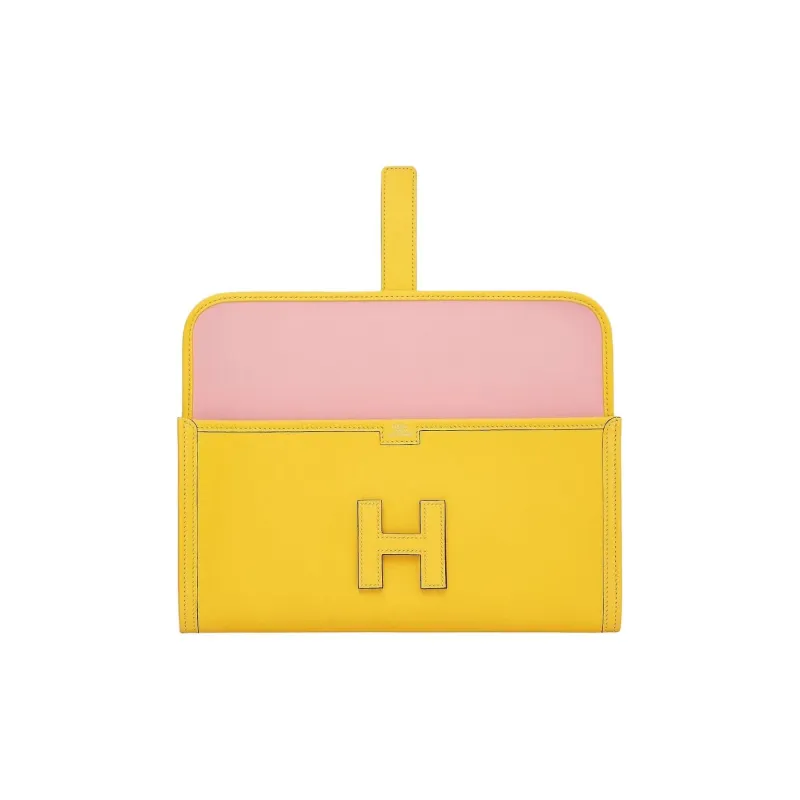 HERMES Jige Elan Swift Leather Clutch Women's Naples Yellow & Red-1