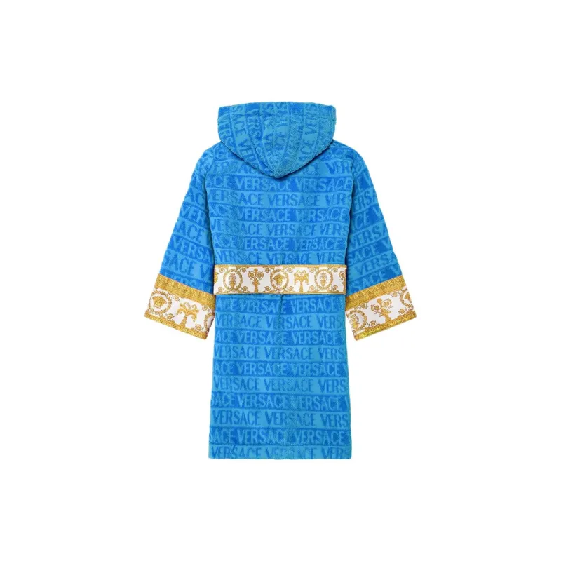 VERSACE Belted Logo Monogram Hooded Robe-1