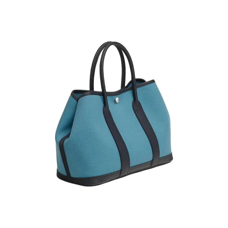 HERMES Garden Party Denim Blue Canvas With Leather Canvas Bag Garden Bag Handbag Unisex Blue-1