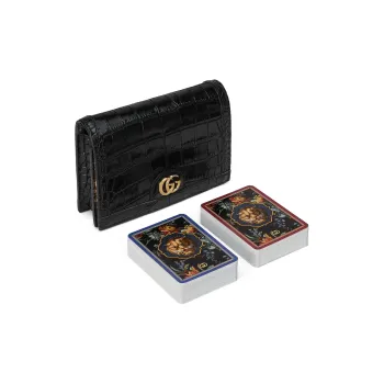GUCCI Crocodile Leather Poker Cards Set Storage Bag Unisex Black