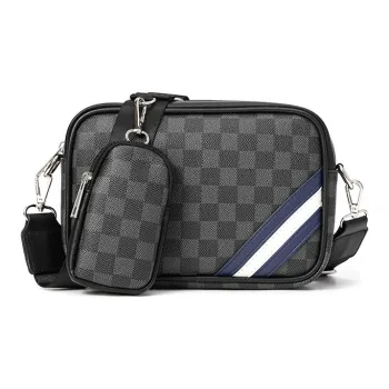 ALNI BITTON Synthetic Leather Combo Bag, Crossbody Bag Regular Men's Black Plaid
