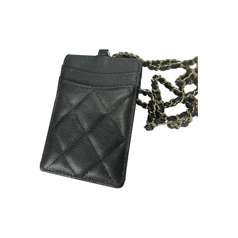 CHANEL Grain Caviar Cow Leather Coin Purse, Card Holder Unisex Black-2