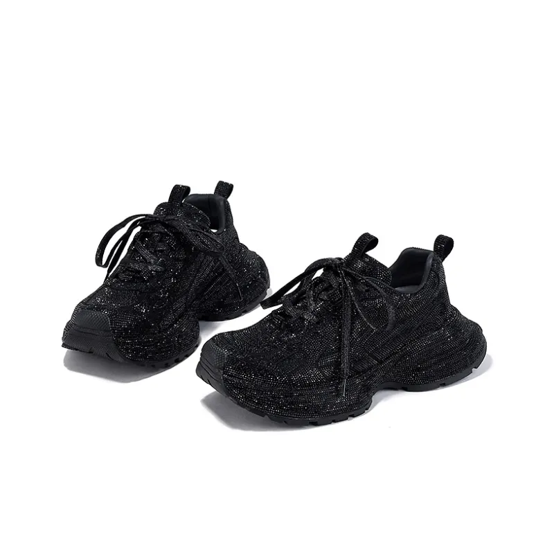 SELAIYA Anti Slip And Wear Resistant Height Increasing Low Top Chunky Sneakers Women's Black-2