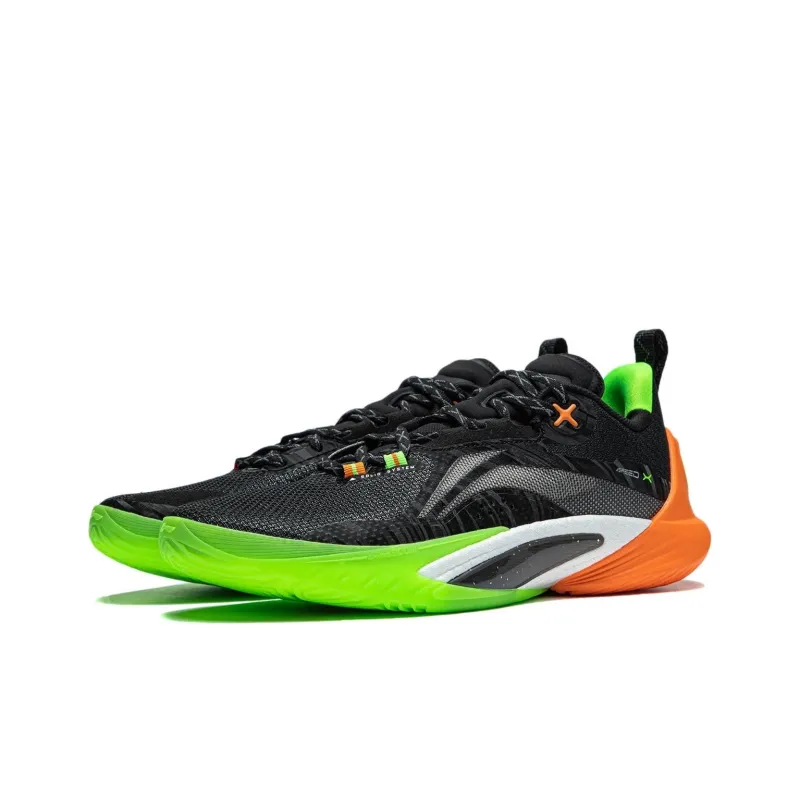 LINING Speed 10 Basketball Shoes Men Low Top Black Green Orange-2