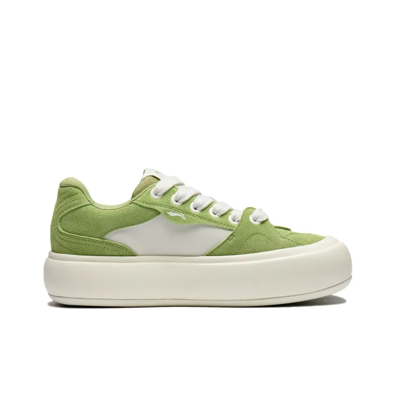 LiNing Puff Platform Cushioning Wear-Resistant Low-Top Skateboard Shoes Women's Green White-1