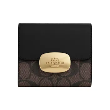 COACH Eliza Canvas With Leather Wallet Small Size Women's Brown Black