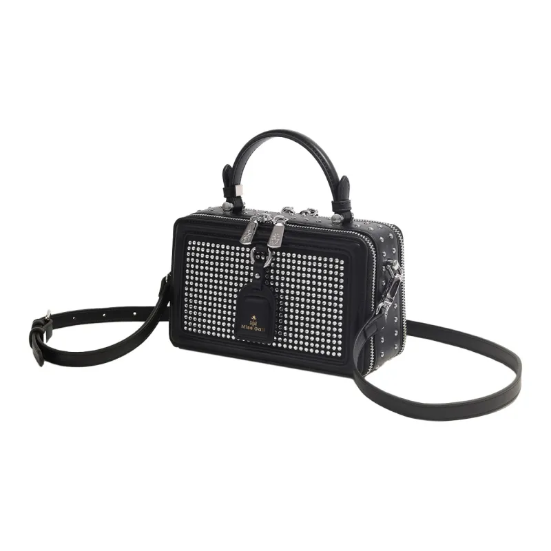 MISS GAIL Artificial Leather Handbag Shoulder Bag Crossbody Bag Medium Size Women's Diamond Black-2