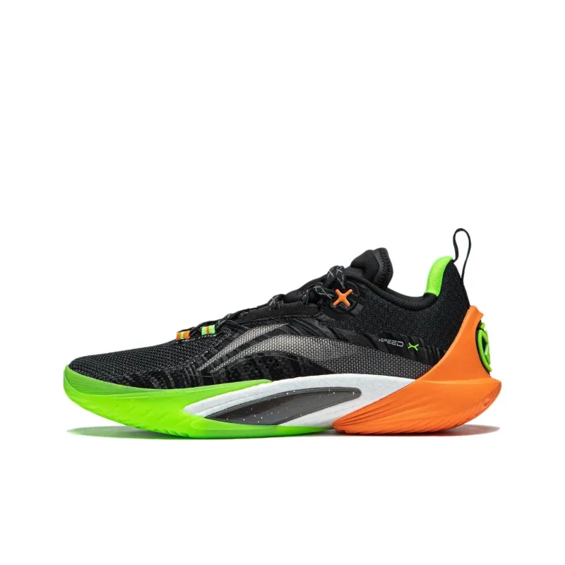 LINING Speed 10 Basketball Shoes Men Low Top Black Green Orange-0