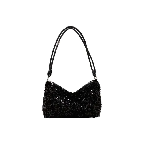 Dusen Kangaroo Sequins Shoulder Bag Women's Black/Silver