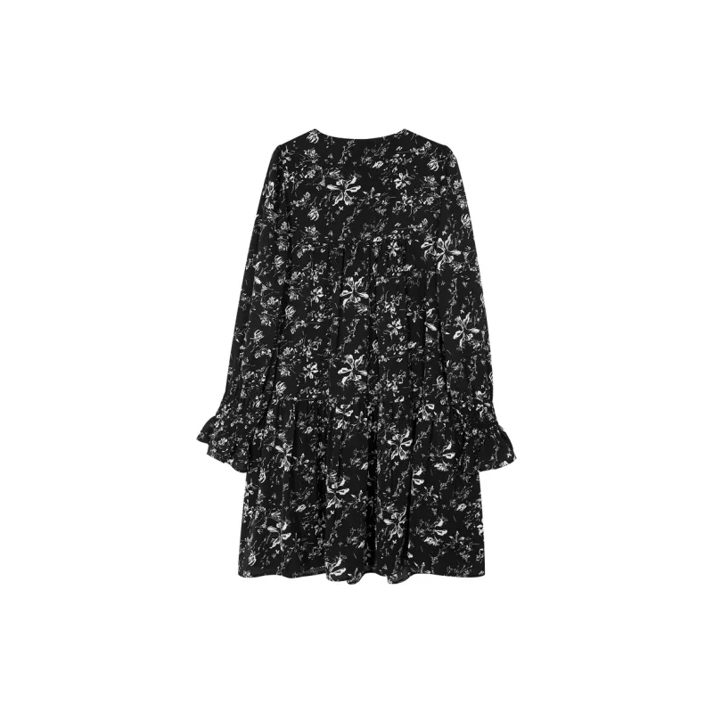 3COLOUR Long Sleeved Dresses Women's Black White Floral-1