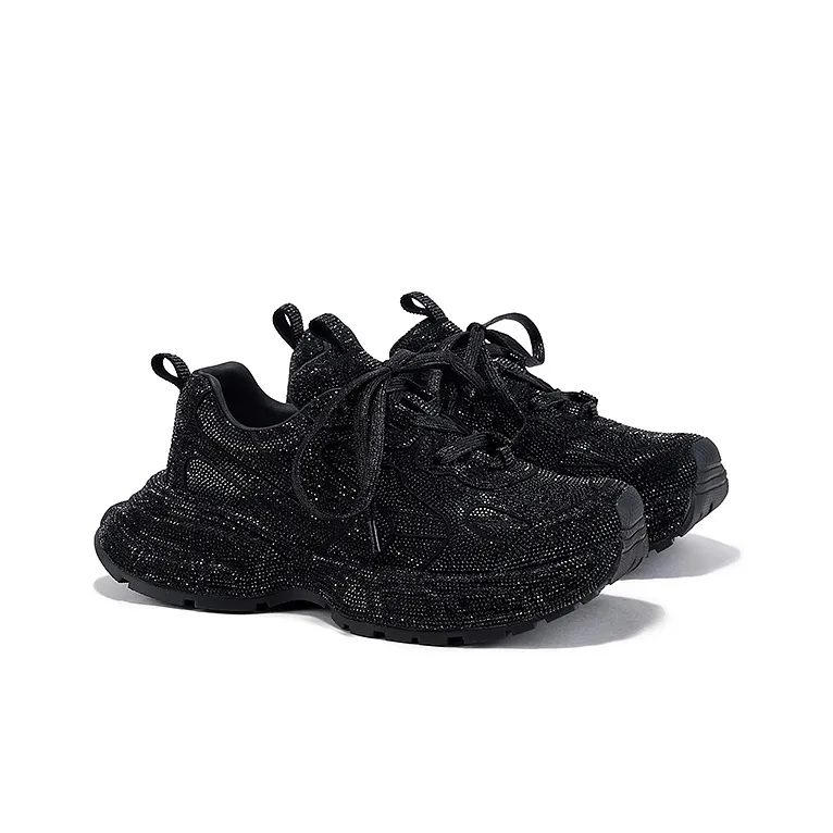 SELAIYA Anti Slip And Wear Resistant Height Increasing Low Top Chunky Sneakers Women's Black-1
